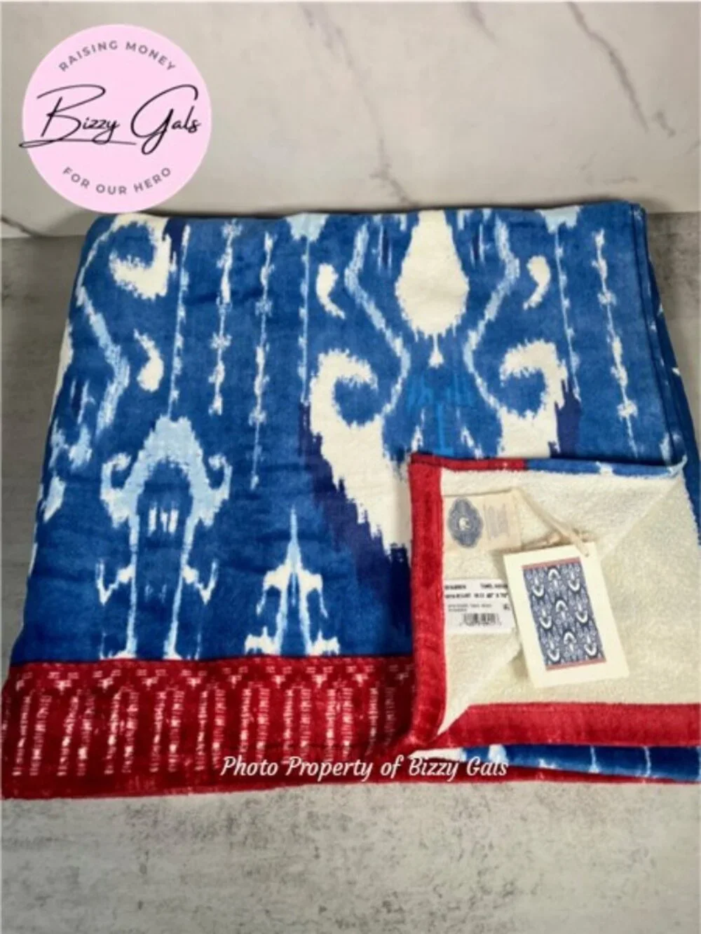 John Robshaw Vaya Indigo Ikat Print Beach Towel - NEW